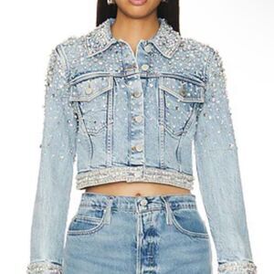 Alice & Olivia Nelson Embellished Denim Jacket NWT small